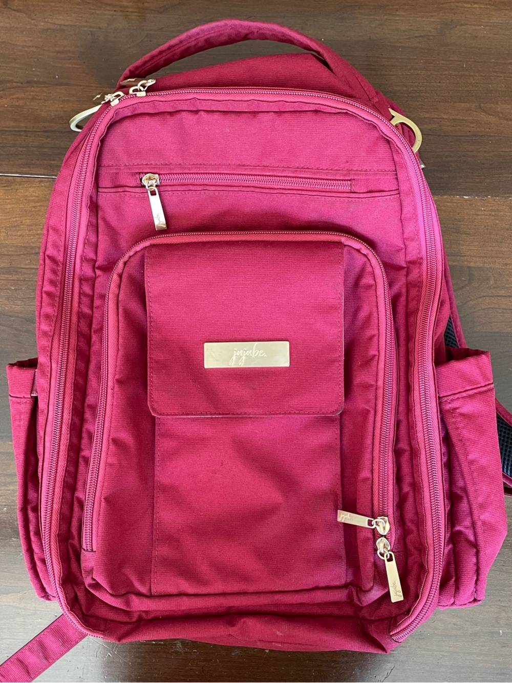 Ju-Ju-Be Red Be Right Back Diaper Bag Backpack with Gold Hardware